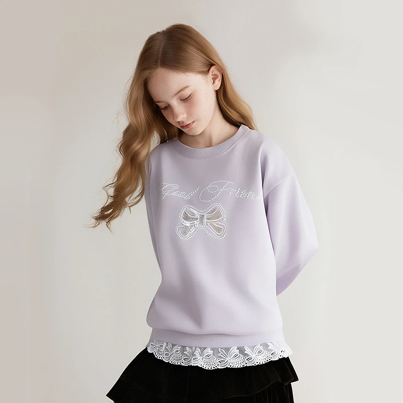 笛莎女童卫衣2025秋新款女孩宝宝圆领上衣甜美洋气上衣-9M2532202