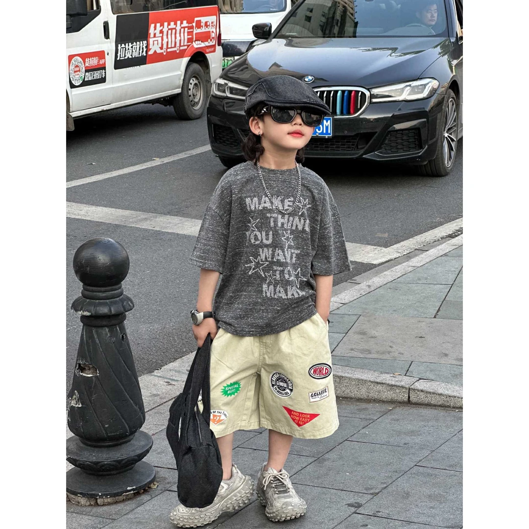 2025年夏季新款儿童T恤上衣男童中小童短袖上衣时尚百搭韩版潮酷