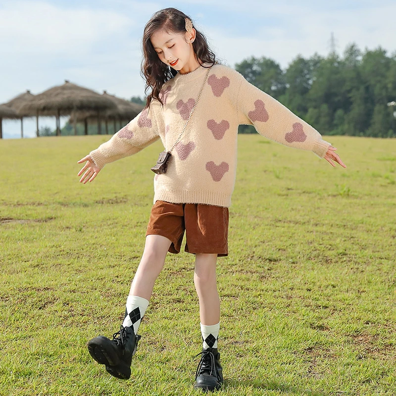 【415款】2024春秋新款儿童毛衣中大童春秋装女童韩版网红爱心毛衣
