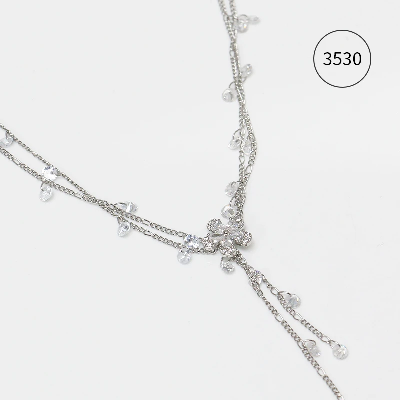 Misscircle Made 铜合金合成锆石项链 花朵双层流苏项链3530