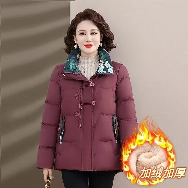 9924妈妈秋冬加绒加厚棉服外套时尚气质中老年女装棉袄