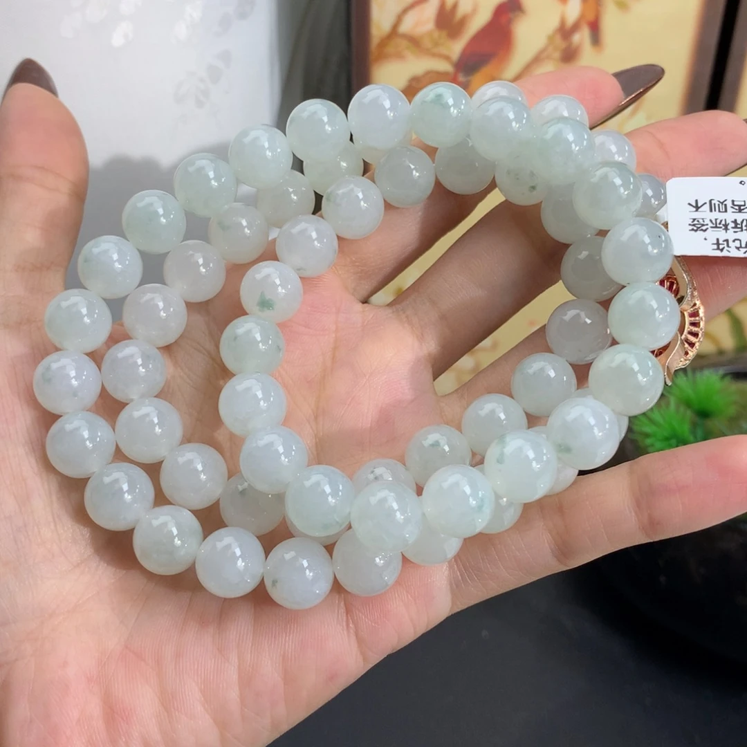 翡翠未镶嵌手串卡9.9胶润晴飘花项链