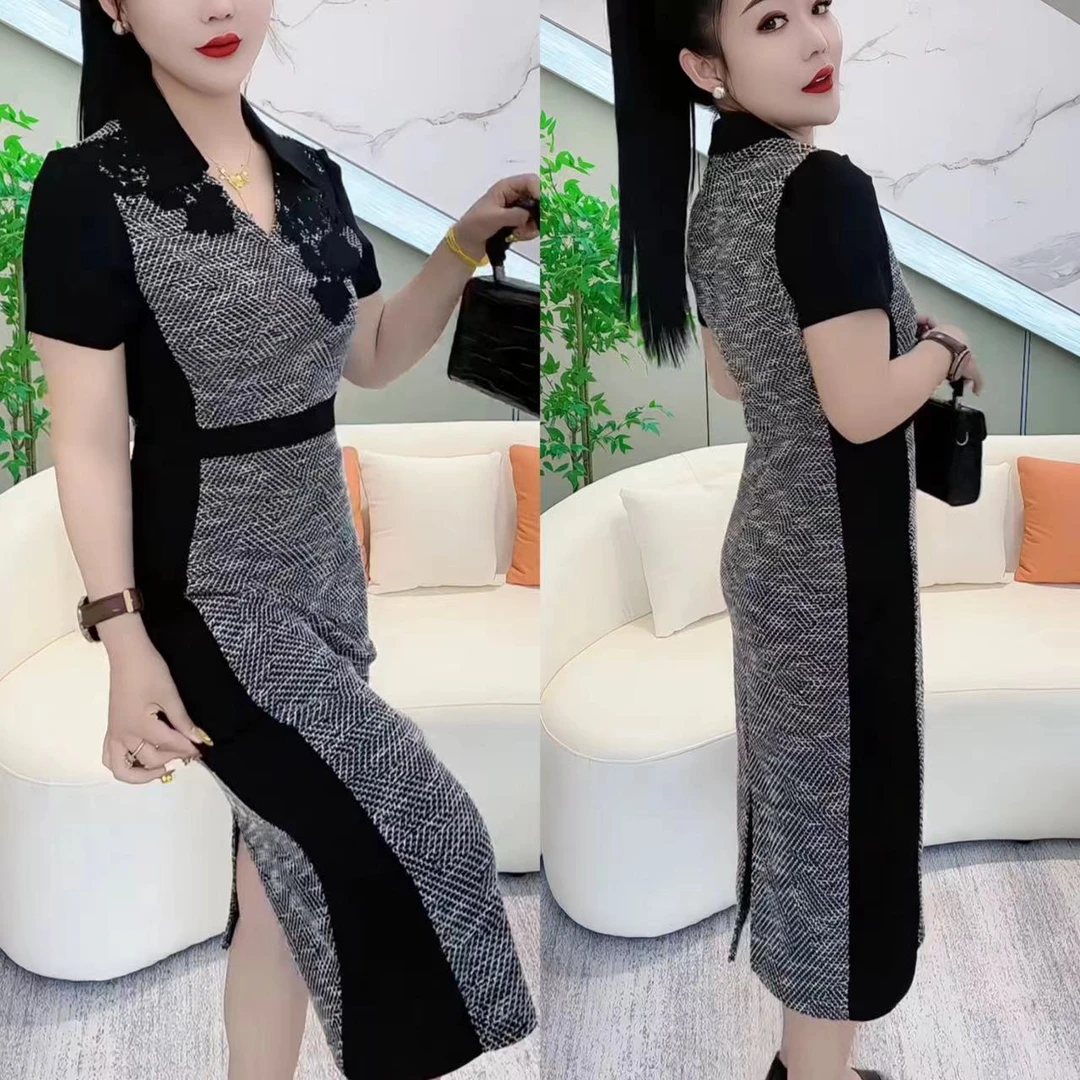 拼接显瘦洋气新款连衣裙女夏季2025新款收腰时尚气质长裙15471547