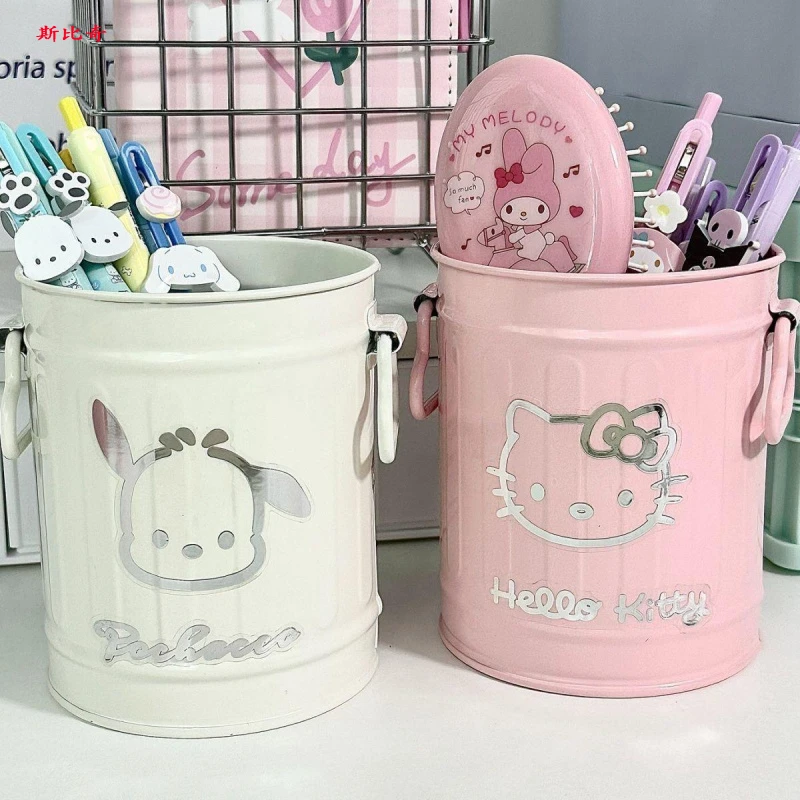 高颜值ins笔筒可爱帕恰狗小众铁艺小桶桌面办公文具化妆收纳粉色