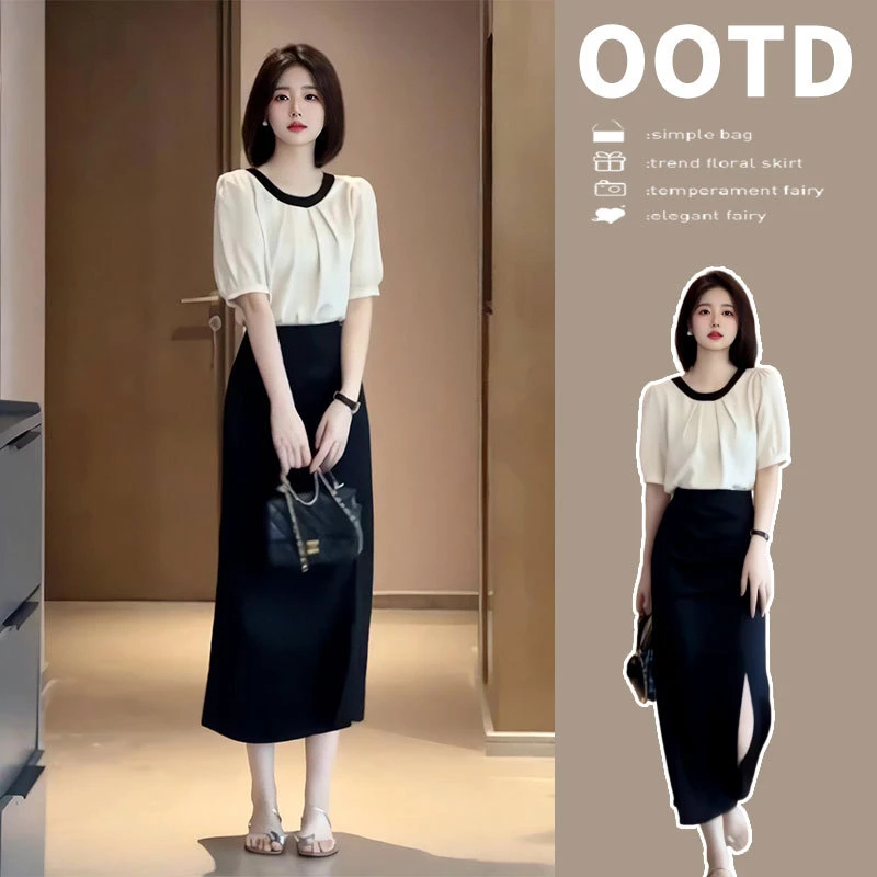 夏季搭配一整套时尚减龄洋气高级感干练气质小香风上衣半身裙套装