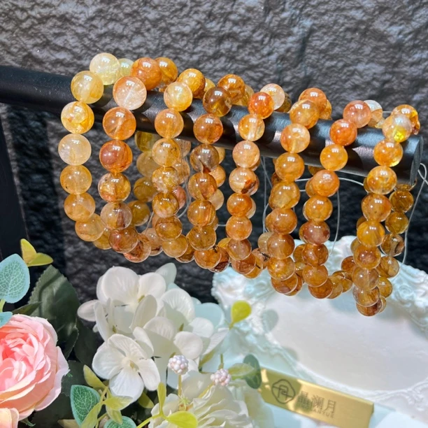 【晶澜月】C013天然水晶 威士忌黄胶花单圈手串 多样性发其一