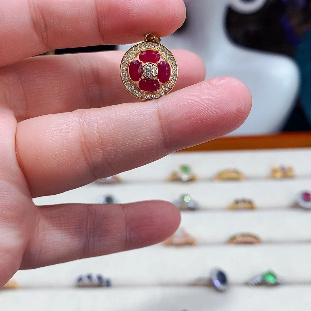 红宝石颈饰银S925镶嵌