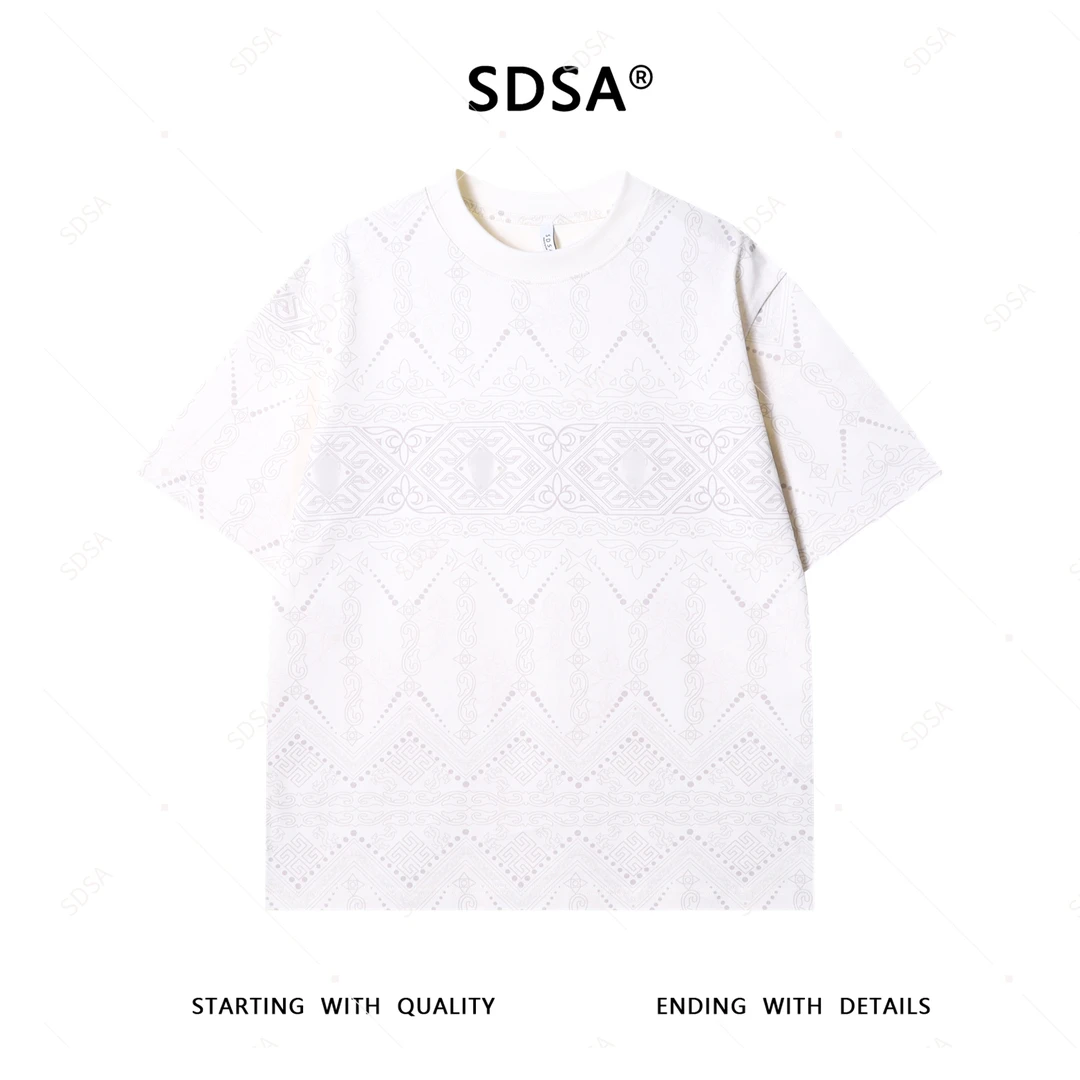 SDSA夏季新款男士痞帅百搭提花设计圆领短袖T恤气质小众设计上衣