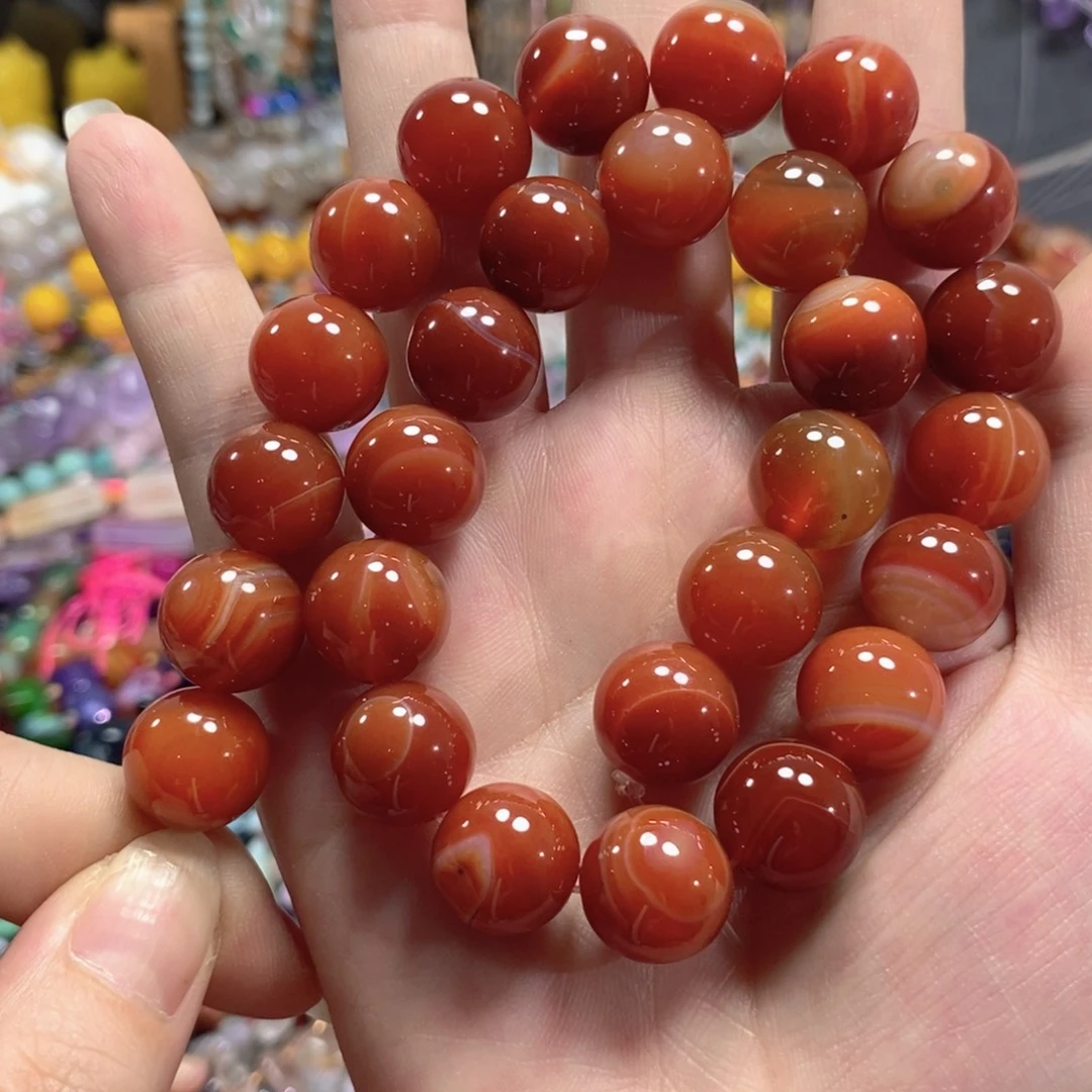 玛瑙/玉髓未镶嵌珠宝半成品红玛瑙一条卡14mm