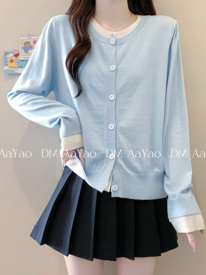 Aayao 2025 Spring 甜美感拉满！miu系设计感假两件针织开衫3176