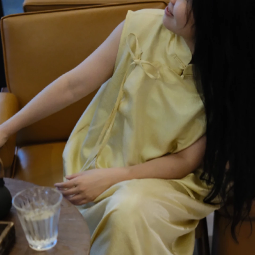 国风正绢黄色日常无袖马甲长裙夏季气质古风中式连衣裙复古新中式