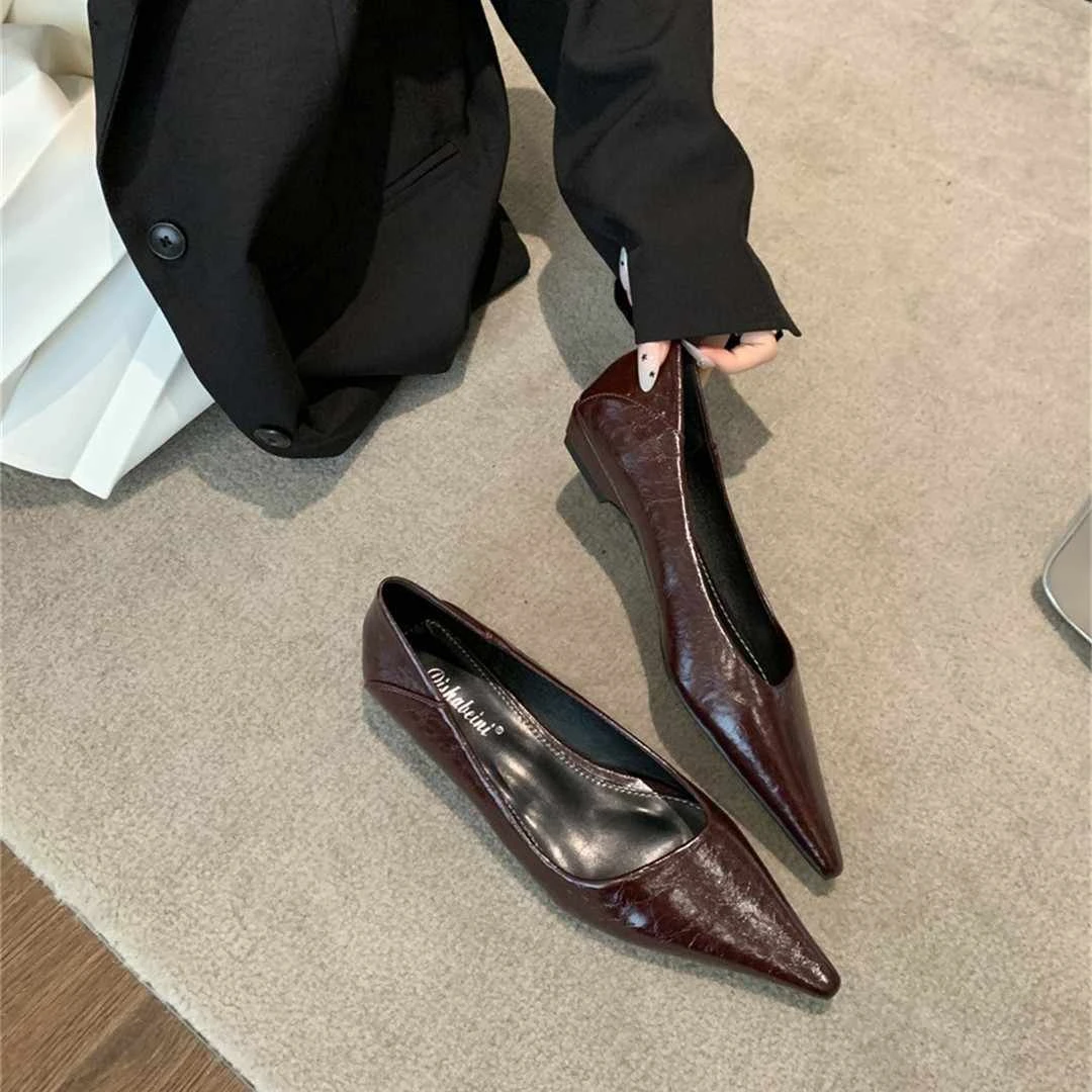 AY-A7798-3气质低跟浅口尖头单鞋女2025年春秋一脚蹬通勤鞋工作鞋