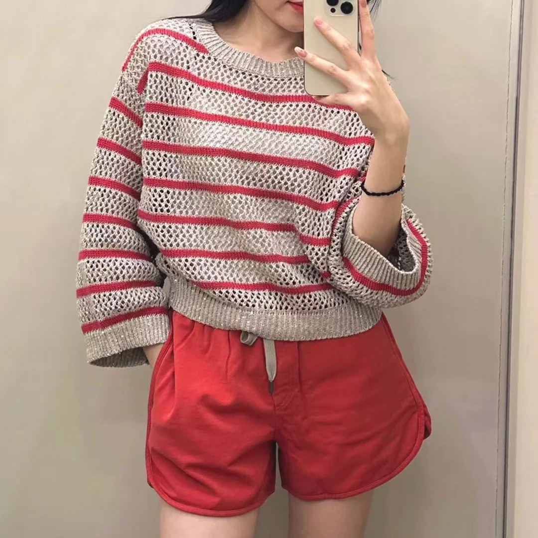 未使用 Brunello Cucinelli/布鲁内洛·库奇内利 条纹长袖针织衫