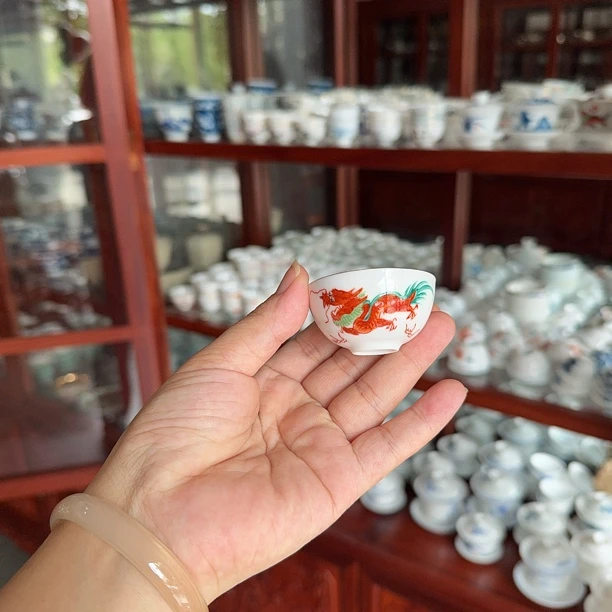 三个包邮70年代蛋壳杯 功夫茶杯手绘