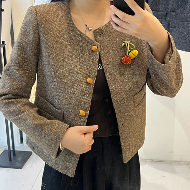 拉夏贝尔时尚小香风短款外套女2025年秋新款百搭显瘦小南瓜上衣潮