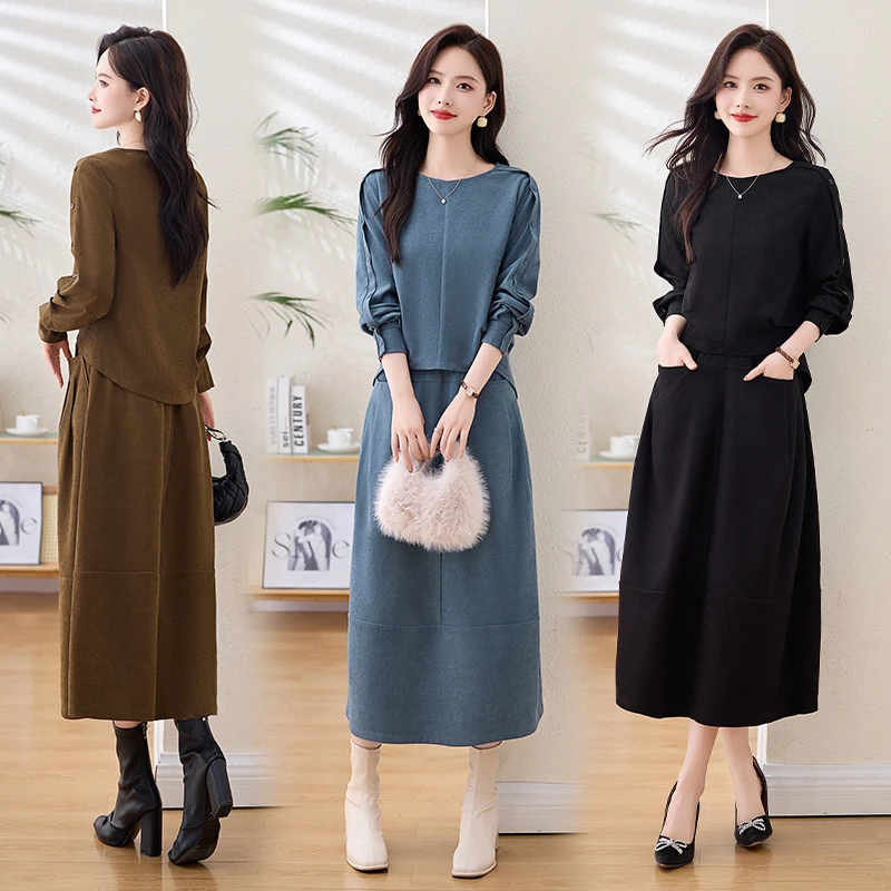 长袖连衣裙套装2025秋季新款高级感休闲减龄职业套装裙两件套