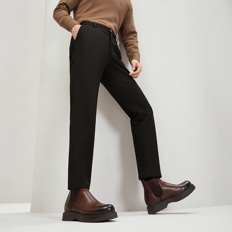 【含羊毛】冬新抗静电双面磨毛直筒裤通勤商务针织长裤八面弹耐磨