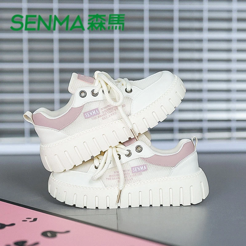 SENMA/森马2025夏季新款韩版ins女复古厚底防滑休闲增高网面板鞋