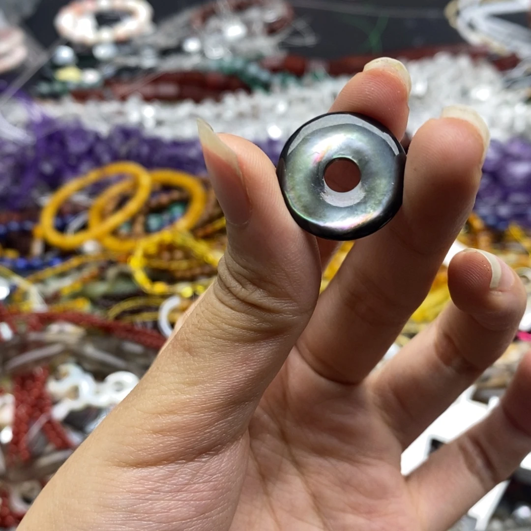 玛瑙/玉髓未镶嵌珠宝半成品一个纯天然黑蝶贝平安扣2.0mm