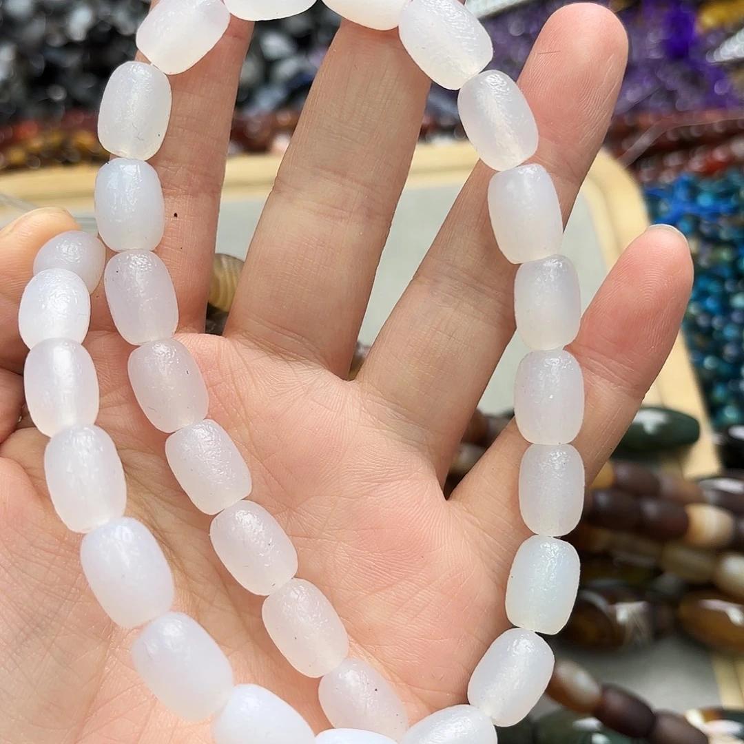 玛瑙/玉髓未镶嵌珠宝半成品10×14橘皮白玛枣珠一条