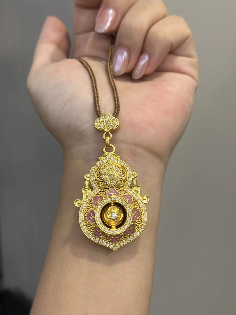 999足金5G工艺黄金粉四美吊坠