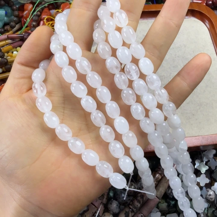 查罗石未镶嵌珠宝半成品卡8*10白水枣珠一条