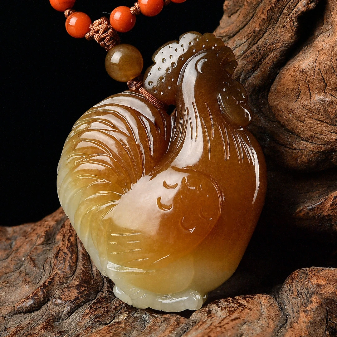 天然和田玉糖料生肖鸡吊坠