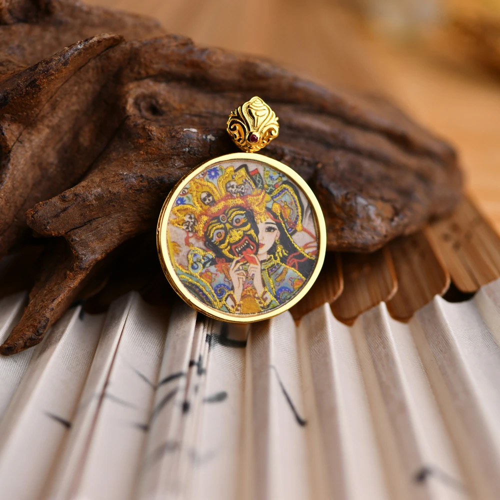 戊申堂翡翠圆牌扎基拉姆摩尼宝扣头吊坠 国风珠宝