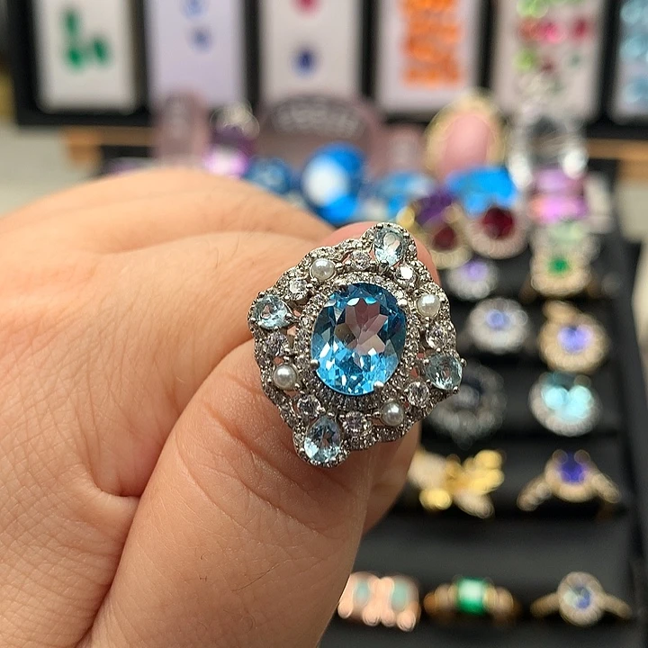 托帕石戒指银S925镶嵌