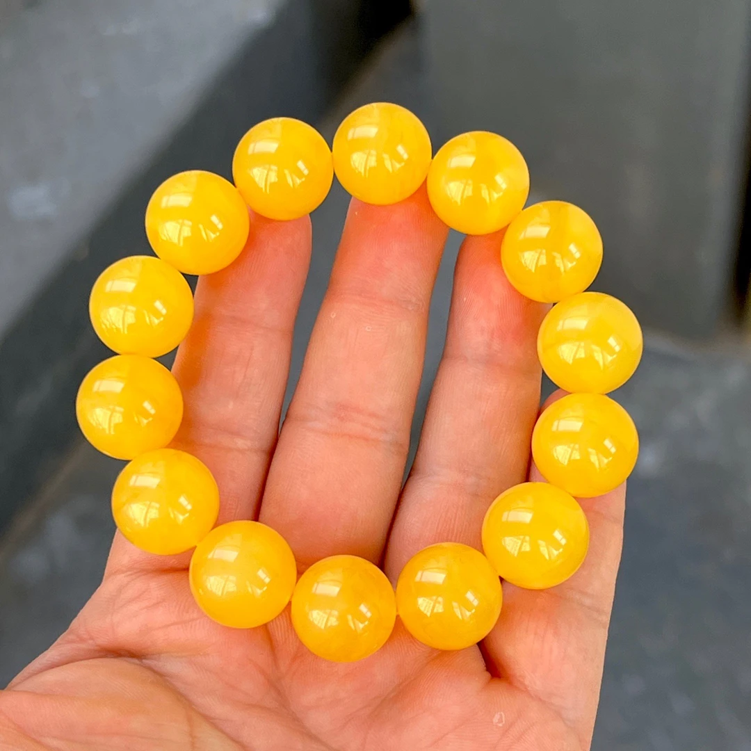 15+天然精品焦皮料鸡油蜜蜡圆珠鸡油黄蜜蜡手串鸡油黄蜜蜡