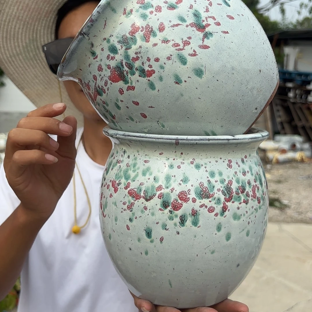 紫砂花盆白彩两个口径16*16