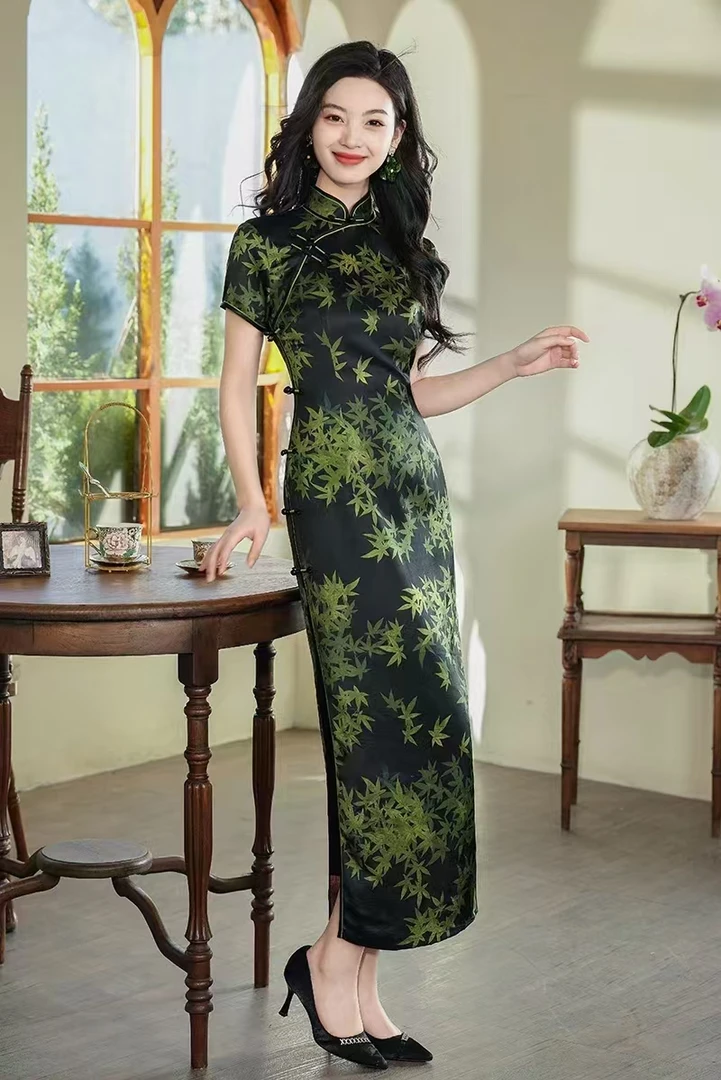 【妙然】韵味气质显瘦显高日常春夏中长款花色旗袍 衣长128