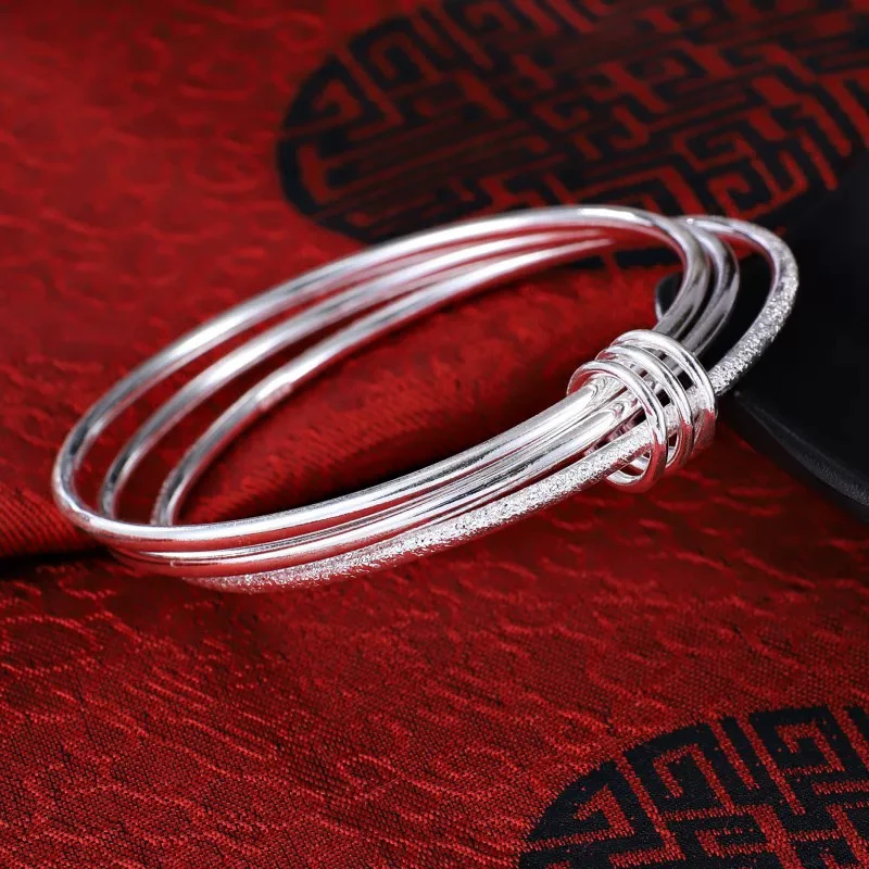 足银手镯 【533】三生三世多圈足银手镯闭口实心简约款i