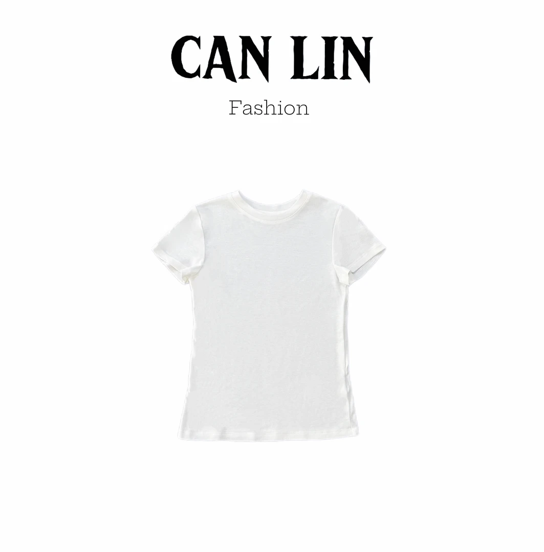 2025年新款极简百搭圆领短袖内搭纯色显瘦气质T恤时尚女春夏