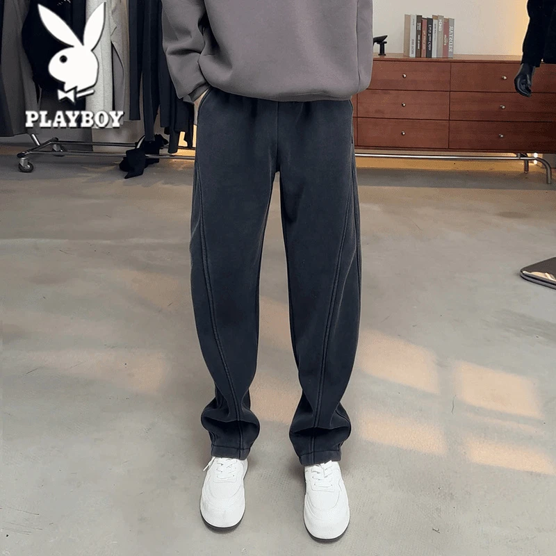 花花公子重磅运动卫裤男新款宽松香蕉裤阔腿百搭弯刀裤直筒休闲裤