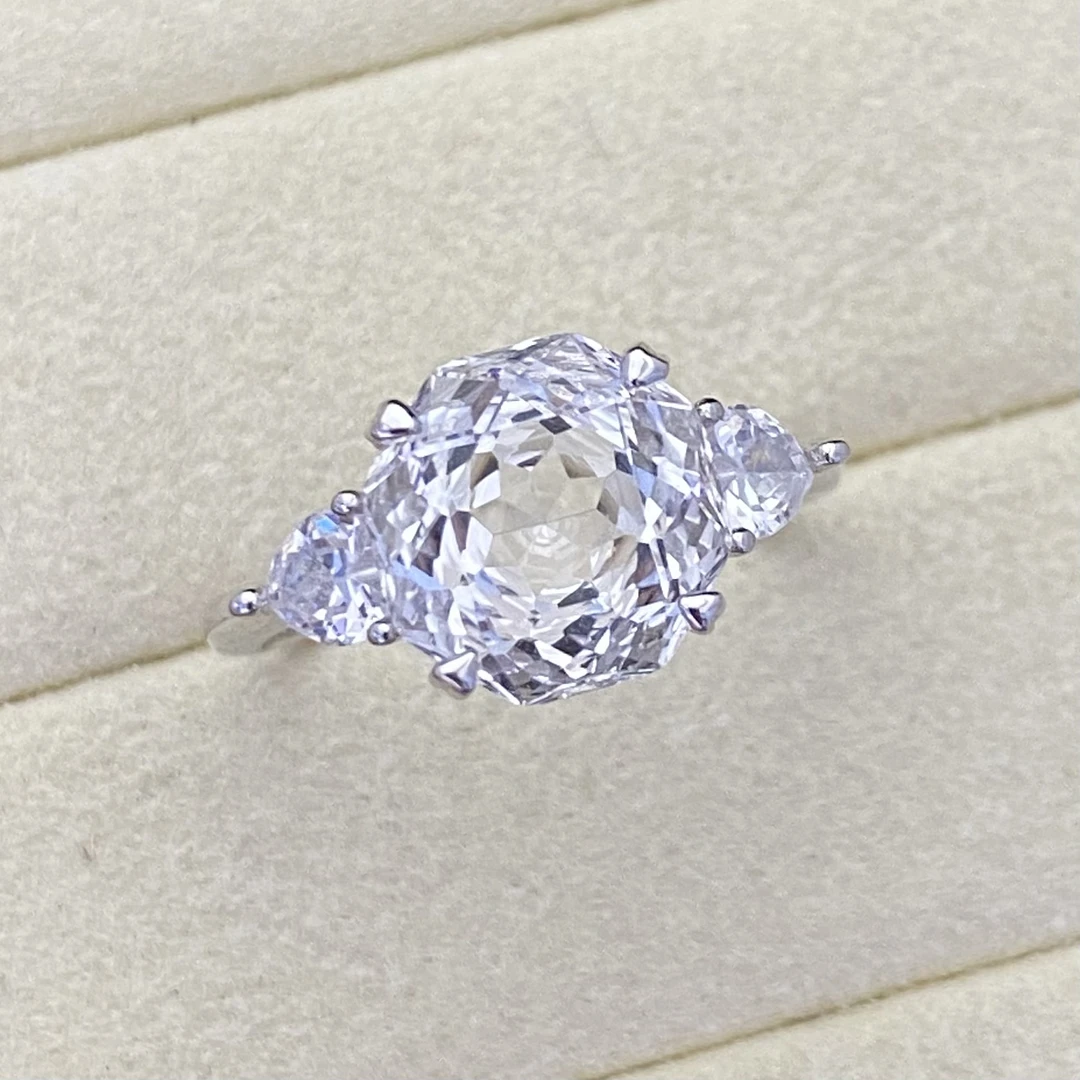 玫瑰花切工天然白水晶戒指s925银主石10*10mm 轻奢精致气质百搭Y2