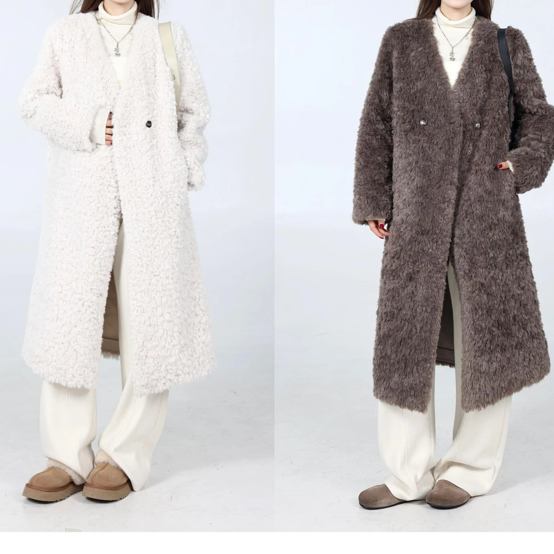 QC李潇洒【北海道初雪】微胖大码女冬无领长款加厚毛呢外套ZY411H05