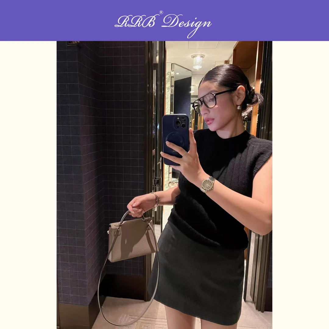 RRB Design「多元极简」时髦极简羊毛毛织拼接绑带收腰马甲背心