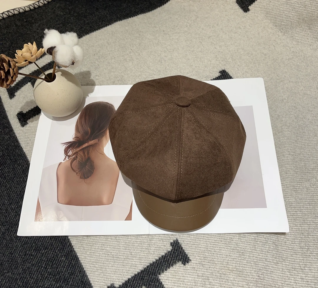 豆豆9 韩系复古毛呢八角帽显脸小英伦风咖色帽子-5M0500485