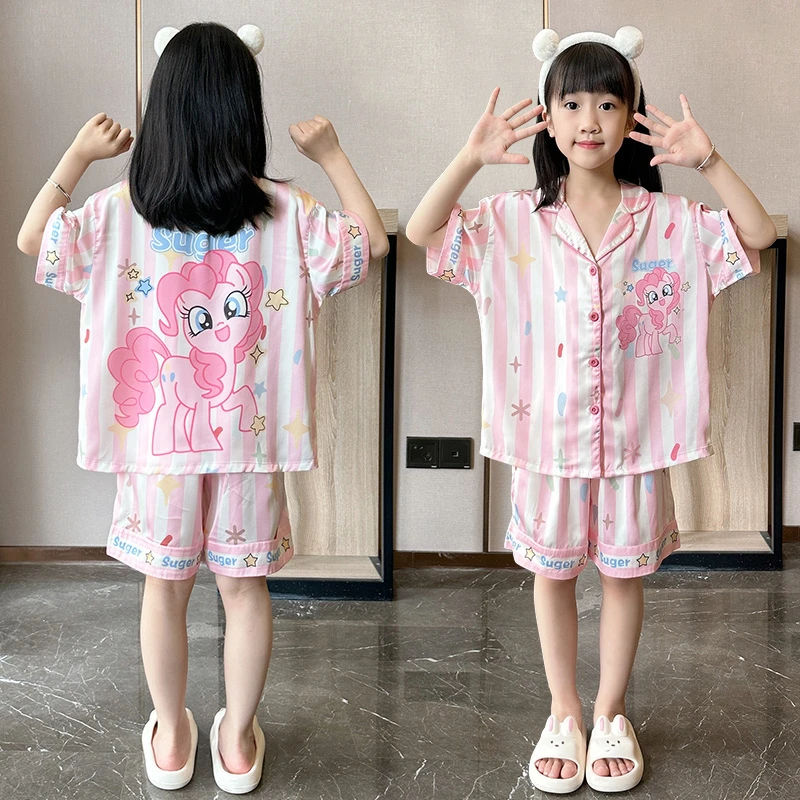 儿童睡衣夏季冰丝女童短袖套装中大童女孩宝宝洋气亲子母女家居服