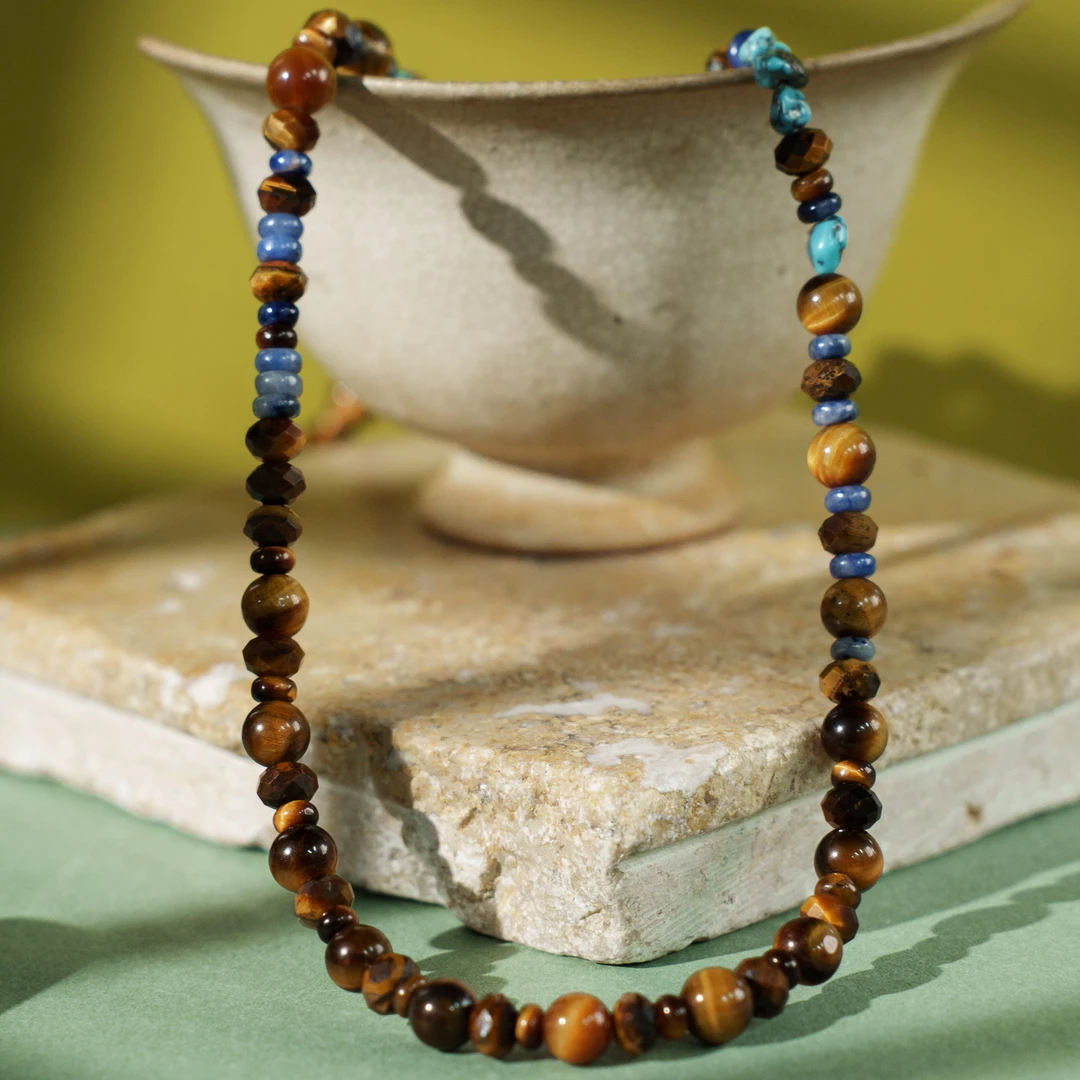 吊坠925银 【虎霞】幻渺原创设计| 复古圆珠高级拼色美拉德手工项链