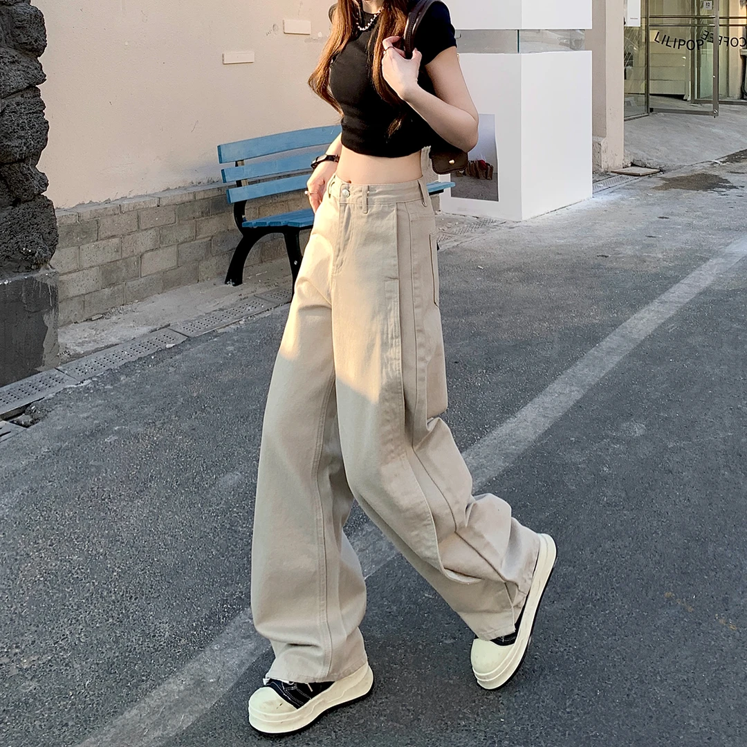 莫兰迪灰开叉弯刀牛仔2025春夏新款小众高腰阔腿垂感镰刀裤潮8836