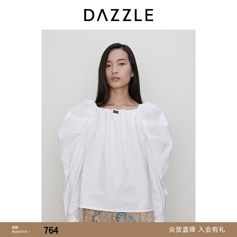 【上新】DAZZLE地素 雪纺衫24秋新款女装一字领长袖上衣2I3D518