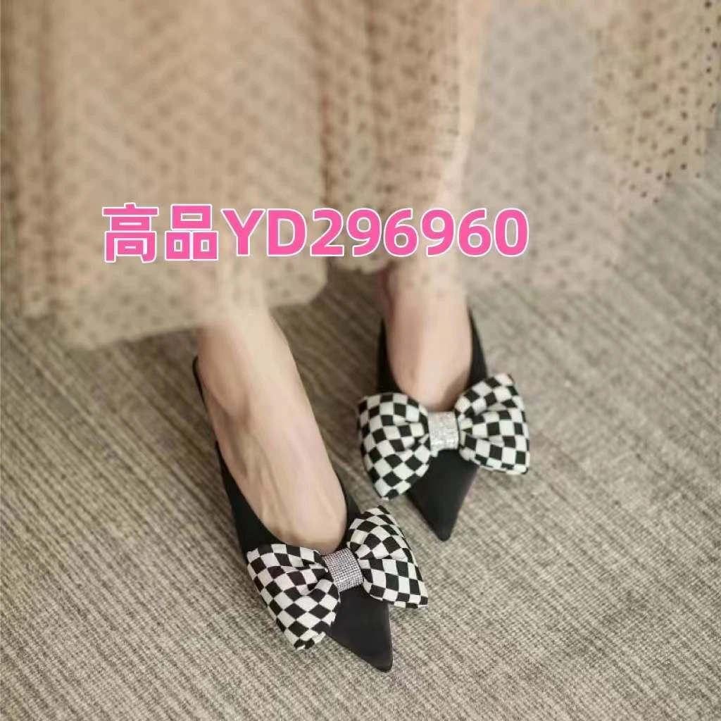 大厂出品296960包头蝴蝶结中跟(3-5cm)包头拖低跟百搭欧若精灵风