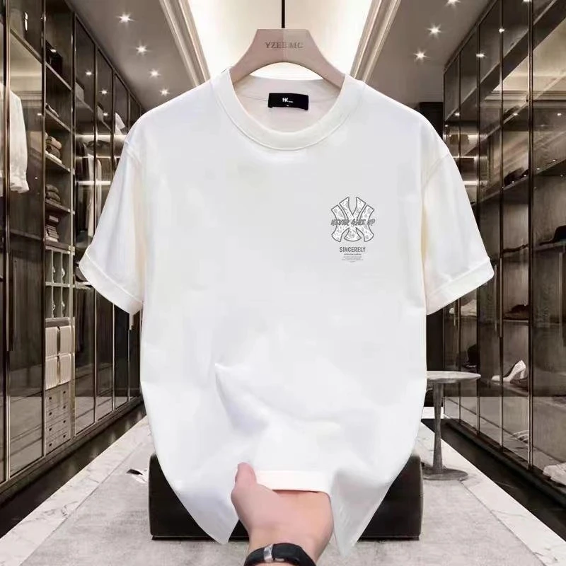 1010美式痞帅夏季重磅纯棉短袖T恤男士字母印花简约百搭打底体恤