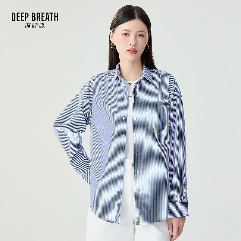 DEEP BREATH深呼吸品质女装时尚休闲条纹单口袋长袖衬衫A301613