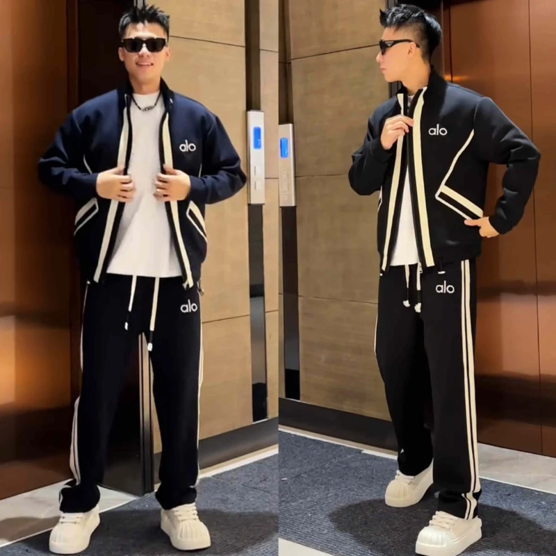2025秋季爆款字母条纹休闲运动套装男高档轻奢宽松外套卫裤两件套