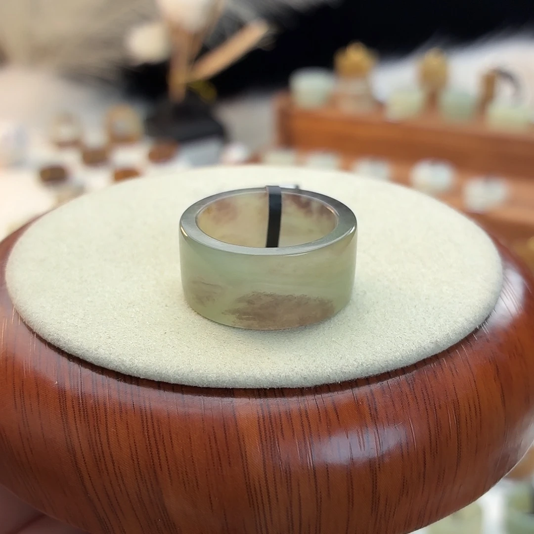 和田玉未镶嵌戒指i109飘紫翠直切18.7mm