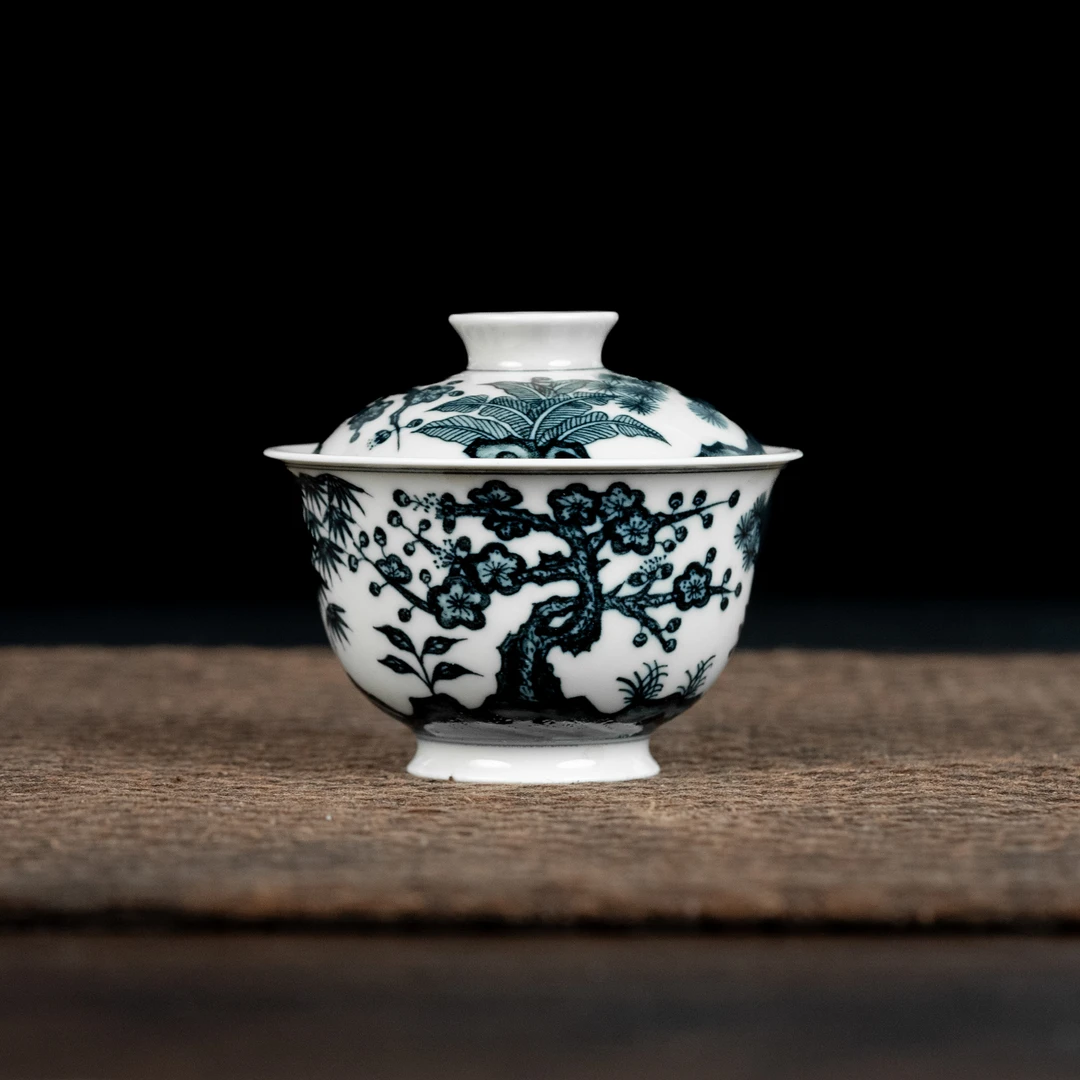 【立勤堂】立勤堂二号釉青花松竹梅盖碗  120ml