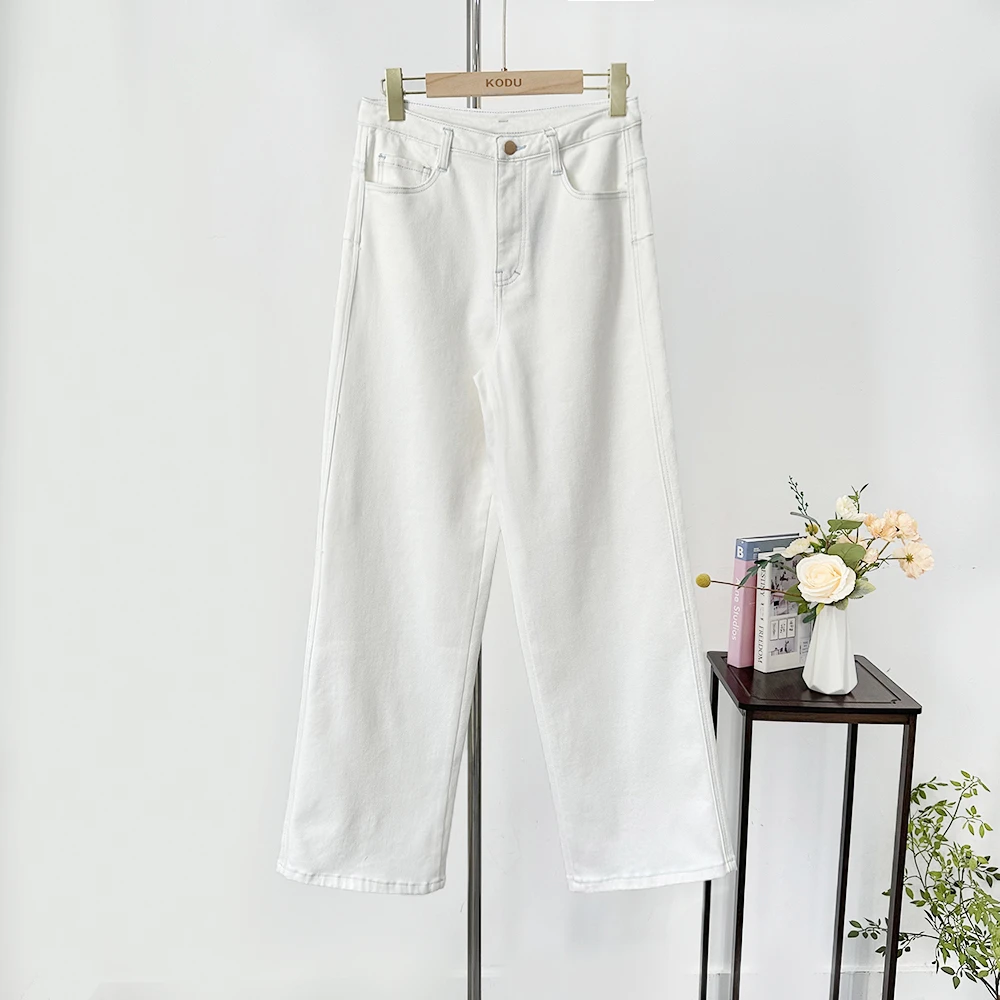 X【刻度KODU】LY-4961春季经典百搭气质高腰浅蓝明线直筒阔腿牛仔裤